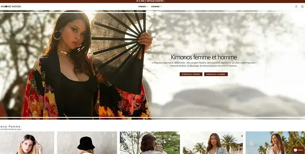 Aperçu du site e-commerce Kimono Nation, réalisé par Réunext