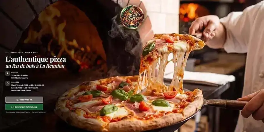 Aperçu du site vitrine Pizzeria Burgot, démo Réunext
