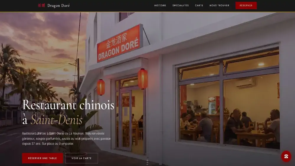 Aperçu du site Dragon Doré, restaurant chinois à La Réunion, démo Réunext